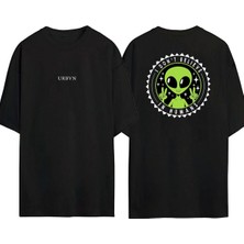Urbvn Dont Believe Tasarım Baskılı Siyah Oversize T Shirt