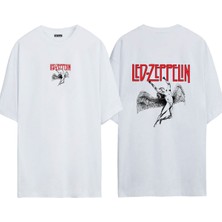 Urbvn LED Zepplin 1 Tasarım Baskılı Beyaz Oversize T Shirt