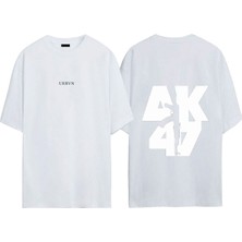 Urbvn AK47 Tasarım Baskılı Beyaz Oversize T-Shirt