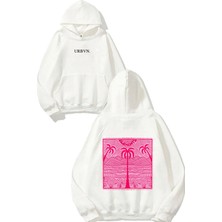 Urbvn Elements Tasarım Baskılı Oversize Beyaz Kapüşonlu Sweatshirt