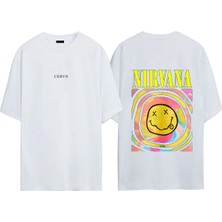 Urbvn Nirvana Tasarım Baskılı Beyaz Oversize T-Shirt