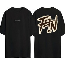 Urbvn Fein Tasarım Baskılı Siyah Oversize T Shirt