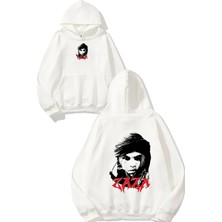 Urbvn Zaza Tasarım Baskılı Oversize Beyaz Kapüşonlu Sweatshirt