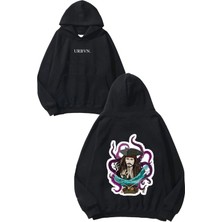 Urbvn Karayip Korsanları Tasarım Baskılı Oversize Siyah Kapüşonlu Sweatshirt