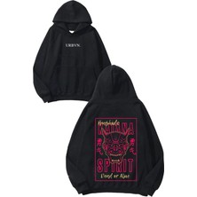 Urbvn Katana Spirit Tasarım Baskılı Oversize Siyah Kapüşonlu Sweatshirt