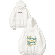Urbvn Bayrak Tasarım Baskılı Oversize Beyaz Kapüşonlu Sweatshirt