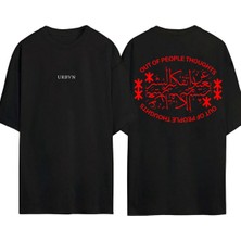 Urbvn Out Of Peoples Tasarım Baskılı Siyah Oversize T Shirt