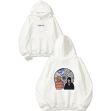 Urbvn Wednesday Tasarım Baskılı Oversize Beyaz Kapüşonlu Sweatshirt