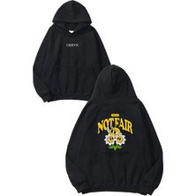 Urbvn Not Fair Tasarım Baskılı Oversize Siyah Kapüşonlu Sweatshirt