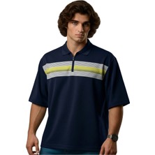 Maruf Shop Fermuarlı Erkek Büyük Beden 115 - 138 Kilo Arası Uygun Likralı Pike Polo Yaka Baskılı Tişört
