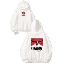 Urbvn Cowboy Killer Tasarım Baskılı Oversize Beyaz Kapüşonlu Sweatshirt