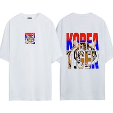Urbvn Korea Tiger 1 Tasarım Baskılı Beyaz Oversize T Shirt