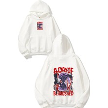 Urbvn Day Of Blood Tasarım Baskılı Oversize Beyaz Kapüşonlu Sweatshirt