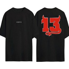 Urbvn 13 Tasarım Baskılı Siyah Oversize T Shirt