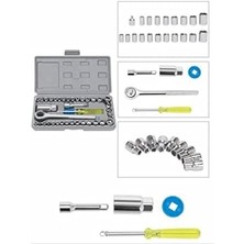 Skygo Gri Çantalı 40 Parça Cırcırlı Lokma Takımı Cırcırlı Anahtar Tornavida Seti 1410