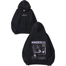 Urbvn Hades Darkness Tasarım Baskılı Oversize Siyah Kapüşonlu Sweatshirt