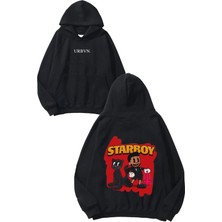 Urbvn Starboy Weeknd Tasarım Baskılı Oversize Siyah Kapüşonlu Sweatshirt
