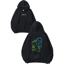 Urbvn Lolja Tasarım Baskılı Oversize Siyah Kapüşonlu Sweatshirt