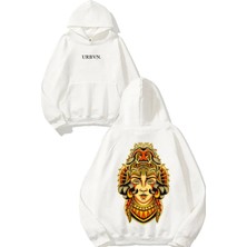 Urbvn Kadın Figür Tasarım Baskılı Oversize Beyaz Kapüşonlu Sweatshirt