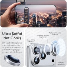 Skygo 16 Pro-16 Pro Max ve 17 Pro-17 Pro Max ile Uyumlu Orijinal Safir Cam (%99.9 Saflıkta Gerçek Safir) Cihazın Kendi Lensleri ile Aynı Materyal Lens Koruyucu Kamera Camı (Gümüş)