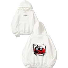 Urbvn Viski Tasarım Baskılı Oversize Beyaz Kapüşonlu Sweatshirt