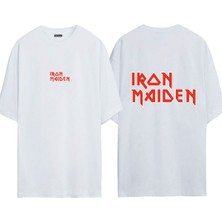 Urbvn Iron Maiden 1 Tasarım Baskılı Beyaz Oversize T Shirt