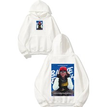 Urbvn Billie 4 Tasarım Baskılı Oversize Beyaz Kapüşonlu Sweatshirt