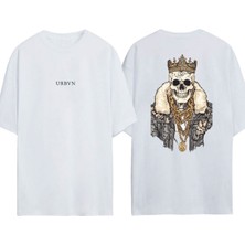 Urbvn King Skull Tasarım Baskılı Beyaz Oversize T-Shirt
