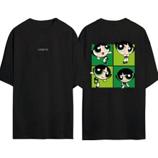 Urbvn Buttercup Tasarım Baskılı Siyah Oversize T Shirt