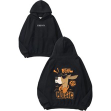 Urbvn Cool Dude Tasarım Baskılı Oversize Siyah Kapüşonlu Sweatshirt