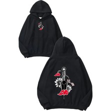 Urbvn Samurai Gun Tasarım Baskılı Oversize Siyah Kapüşonlu Sweatshirt