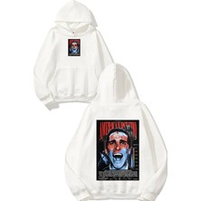 Urbvn American Psycho Tasarım Baskılı Oversize Beyaz Kapüşonlu Sweatshirt