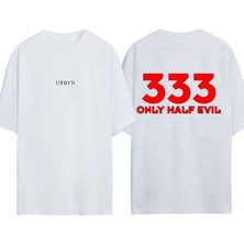 Urbvn Only Half Evil Tasarım Baskılı Beyaz Oversize T-Shirt