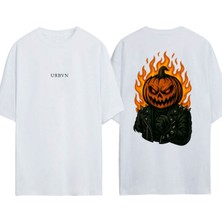 Urbvn Halloween Monster Tasarım Baskılı Beyaz Oversize T-Shirt