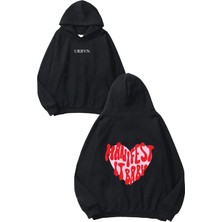 Urbvn Manifest It Tasarım Baskılı Oversize Siyah Kapüşonlu Sweatshirt