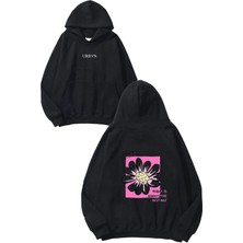 Urbvn Best Day Tasarım Baskılı Oversize Siyah Kapüşonlu Sweatshirt