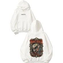Urbvn Howehover Tasarım Baskılı Oversize Beyaz Kapüşonlu Sweatshirt