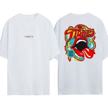 Urbvn Stones Girls Tasarım Baskılı Beyaz Oversize T-Shirt