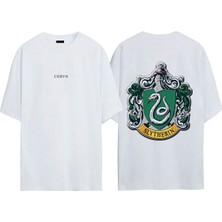 Urbvn Slytherin Tasarım Baskılı Beyaz Oversize T-Shirt