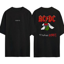 Urbvn Acdc 5 Tasarım Baskılı Siyah Oversize T Shirt