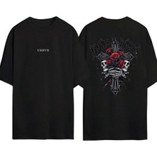 Urbvn Guns Guns Tasarım Baskılı Siyah Oversize T Shirt