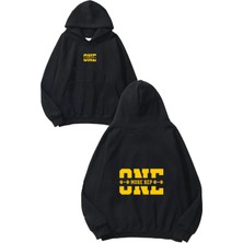 Urbvn One 1 Tasarım Baskılı Oversize Siyah Kapüşonlu Sweatshirt