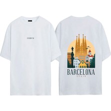 Urbvn Barcelona Tasarım Baskılı Beyaz Oversize T-Shirt