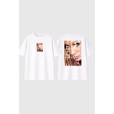 Urbvn Women Tasarım Baskılı Beyaz Oversize T Shirt