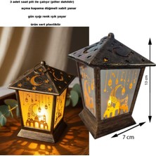 Özbience 13X7 cm Eskitme Bronz Renk Mika Malzeme Ramazan Kandili Gün Işığı LED Fener