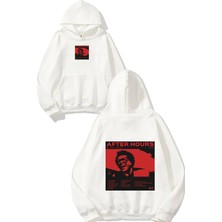 Urbvn After Hours Tasarım Baskılı Oversize Beyaz Kapüşonlu Sweatshirt