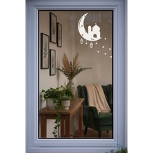 Özbience Ramazan Cam Sticker Hilal, Cami ve Fener Desenli Beyaz 20X26,5 cm