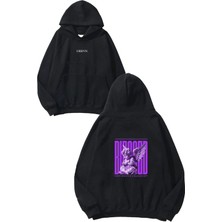 Urbvn Blessed 1 Tasarım Baskılı Oversize Siyah Kapüşonlu Sweatshirt