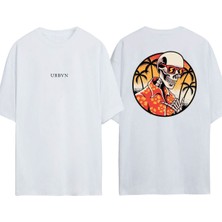 Urbvn Beach Skull Tasarım Baskılı Beyaz Oversize T-Shirt