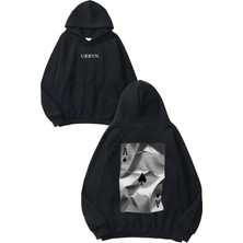Urbvn Celeste Tasarım Baskılı Oversize Siyah Kapüşonlu Sweatshirt